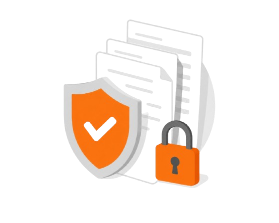Compliance documents, shield, and lock illustration