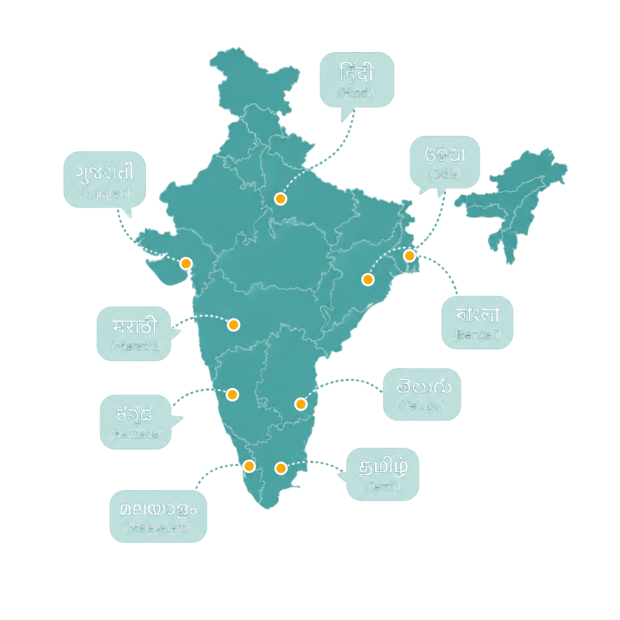 India map showing multilingual learning coverage