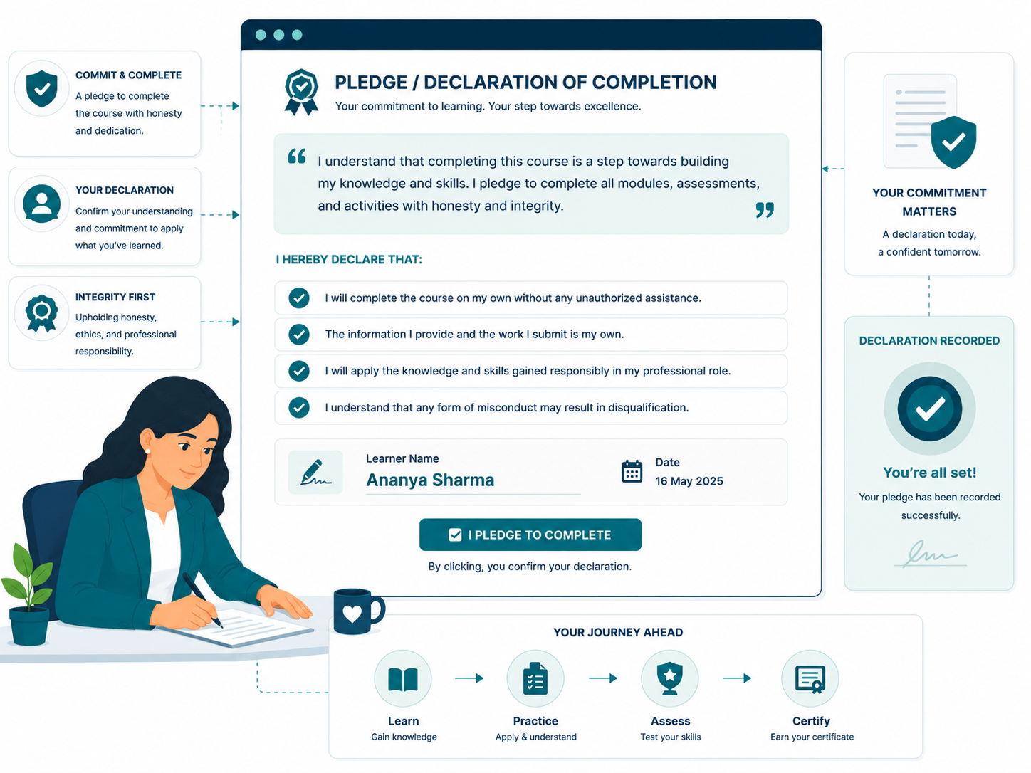 Learning pledge and declaration interface